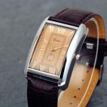 Men's Retro Square Quartz Watch with Brown Strap