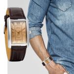 Men's Retro Square Quartz Watch with Brown Strap