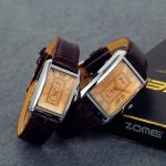 Men's Retro Square Quartz Watch with Brown Strap