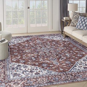 Vintage Machine Washable Brick Ivory Area Rug