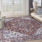 Vintage Machine Washable Brick Ivory Area Rug
