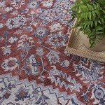 Vintage Machine Washable Brick Ivory Area Rug