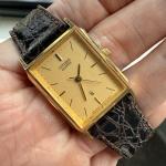 Vintage Citizen Gold Tone Tank Watch with Leather Band