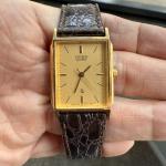 Vintage Citizen Gold Tone Tank Watch with Leather Band