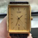 Vintage Citizen Gold Tone Tank Watch with Leather Band
