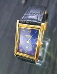 Vintage Men's Tank Watch: Blue Dial, Black Leather