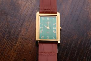 Vintage Seiko Slim Tank Green Dial Leather Watch