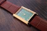 Vintage Seiko Slim Tank Green Dial Leather Watch