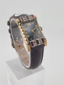 1940s Lucerne Art Deco Ruby Rhinestone Watch