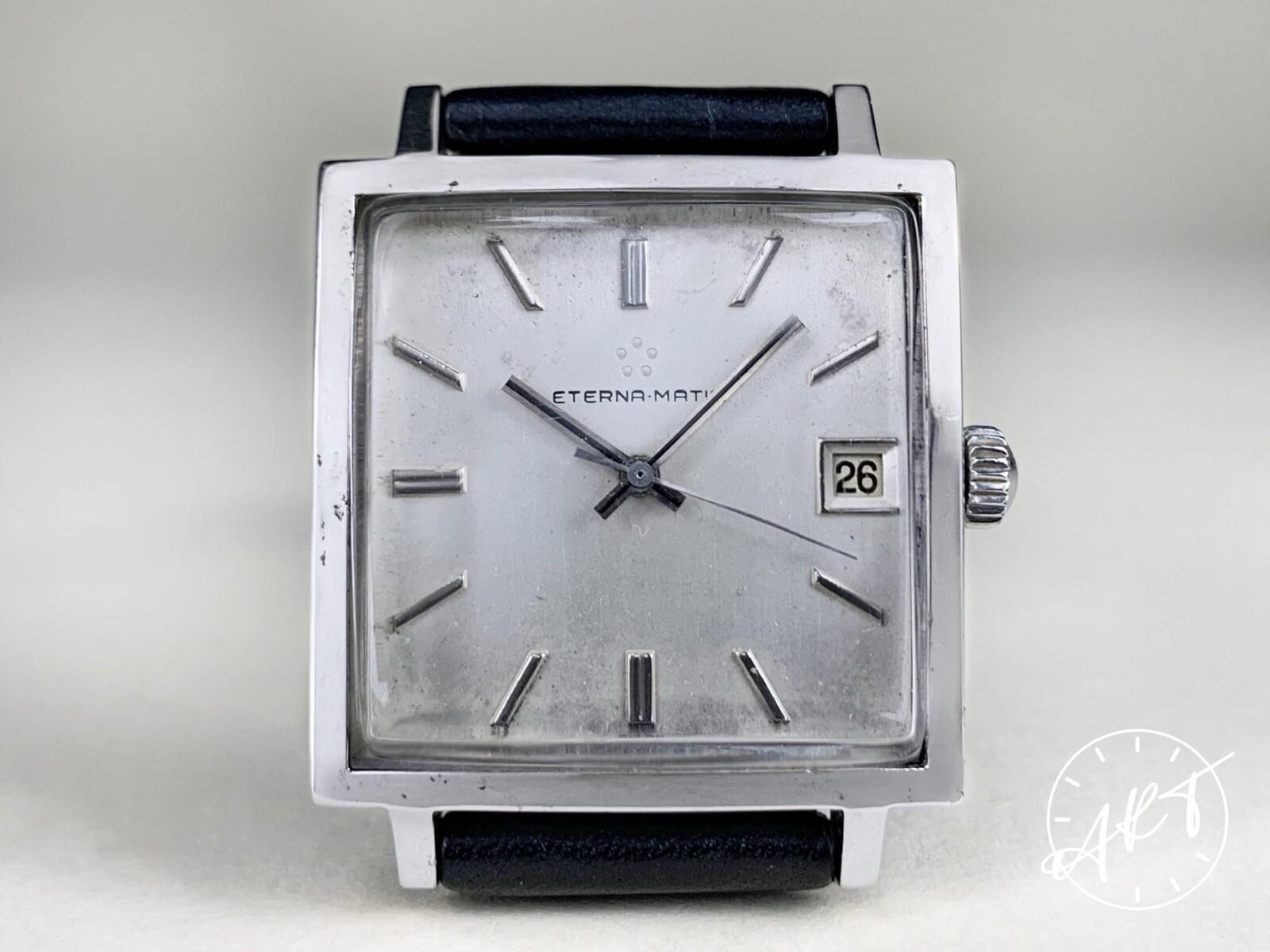 Vintage Eterna Matic Silver Dial 33mm Square Watch