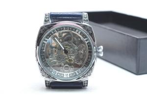 Men's Vintage Skeleton Mechanical Watch with Leather Strap