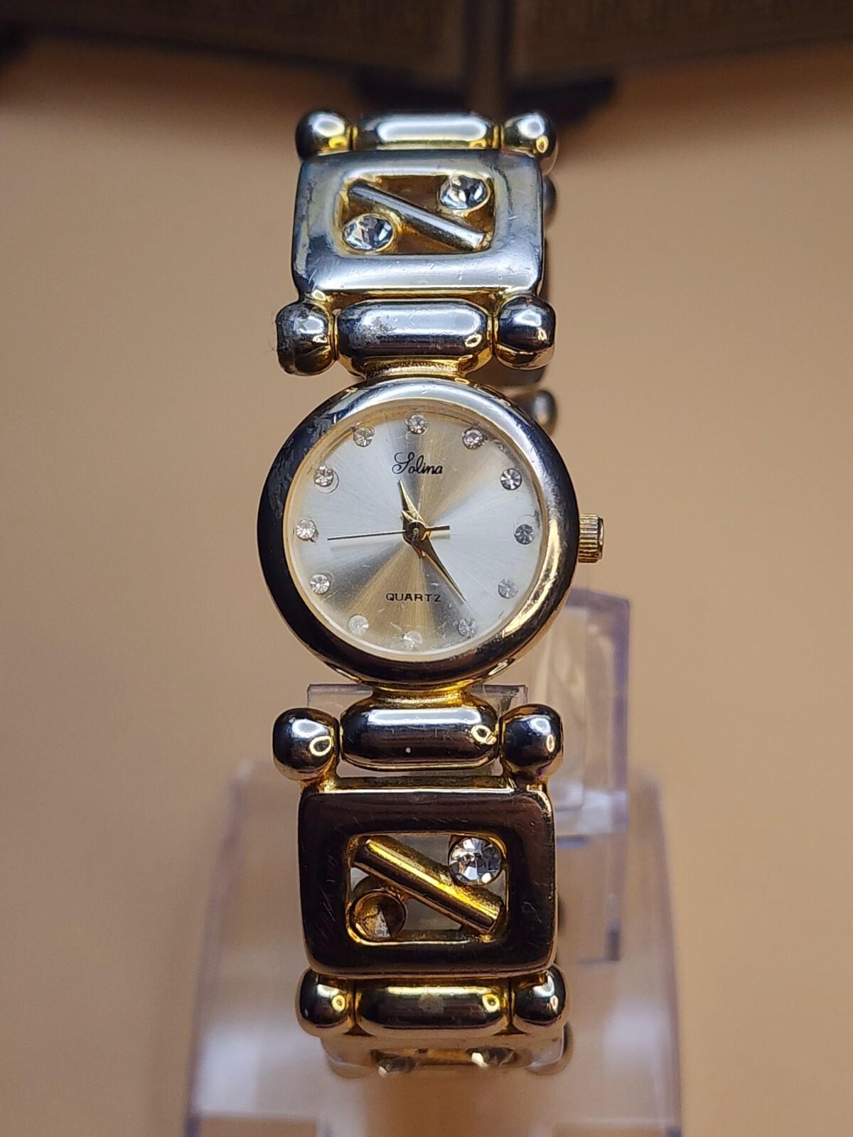 Vintage Solina Rhinestone Bracelet Watch in Gold/Silver