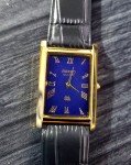 Vintage Men's Tank Watch: Blue Dial, Black Leather