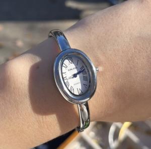 Silver-Tone Oval Bangle Watch - Timeless Vintage Style