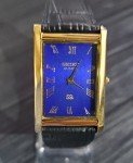 Vintage Men's Tank Watch: Blue Dial, Black Leather
