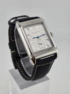 Vtg German Made Jean Muller Reverso Mechanical Dual Dial Flip Case Watch. Runs.