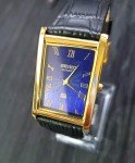 Vintage Men's Tank Watch: Blue Dial, Black Leather