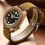 Vintage Bronze Automatic Dive Watch with Leather Strap