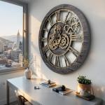 Vintage Industrial Oversized Gear Wall Clock 24
