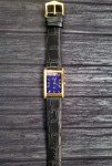 Vintage Men's Tank Watch: Blue Dial, Black Leather