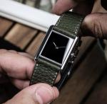 Vintage Black Dial Rectangular Tank Watch with Green Strap