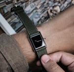 Vintage Black Dial Rectangular Tank Watch with Green Strap