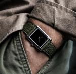 Vintage Black Dial Rectangular Tank Watch with Green Strap