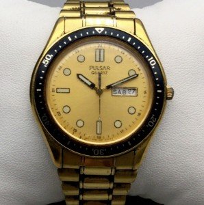 Vintage Pulsar Gold Dive Watch for Men 37mm