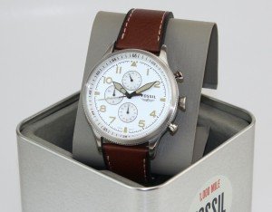 Fossil Retro Pilot Silver Brown Chronograph Watch