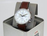 Fossil Retro Pilot Silver Brown Chronograph Watch