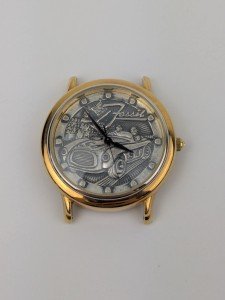 Vintage Race Car Finish Line Watch 35mm Gold Tone