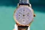 Vintage 18K Solid Gold Chronograph Watch with White Dial