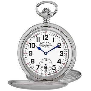 Gotham Silver-Tone Railroad Dial Pocket Watch