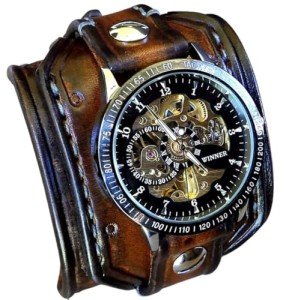 Vintage Steampunk Leather Skeleton Watch for Men