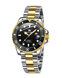 OLEVS Men's Black Gold Stainless Steel Dive Watch