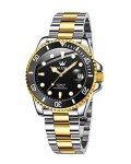 OLEVS Men's Black Gold Stainless Steel Dive Watch