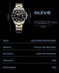 OLEVS Men's Black Gold Stainless Steel Dive Watch