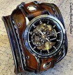 Vintage Steampunk Leather Skeleton Watch for Men