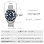 Men's Vintage Automatic Sub Dive Watch 38mm Blue