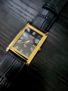 Seiko Vintage Slim Tank Quartz Leather Watch