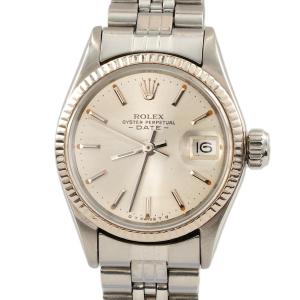 Rolex Date Ladies Stainless Steel Watch with Gold Bezel