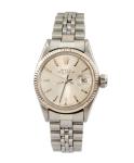 Rolex Date Ladies Stainless Steel Watch with Gold Bezel