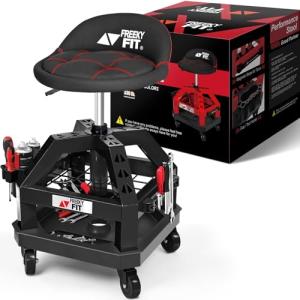 FreekyFit Adjustable Swivel Shop Stool with Tool Tray