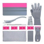 CarSleek Vehicle Vinyl Wrap Kit, Window Film Tint, Wallpaper Long Felt Edge Squeegee, Carbon Fiber Gloves, Auto Edge Trimmer Bulk, DIY Knife, Car Solar Film Installation Tool, Pink&Grey, 13 in 1