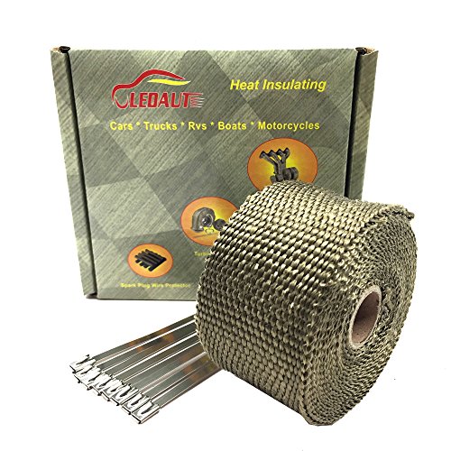 LEDAUT Heat Shield Insulation with Ties for Pipe 16' Roll Titanium Motorcycle Exhaust Tape Thermal Protection