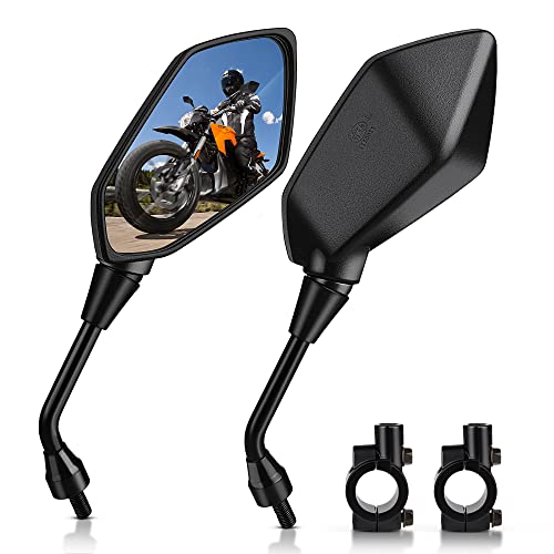 MICTUNING Universal Hawk-eye Motorcycle Convex Rear View Mirror - with 10mm Bolt, Handle Bar Mount Clamp Compatible with Cruiser, Suzuki, Honda, Victory and More