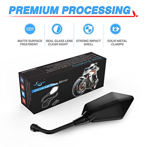 MICTUNING Universal Hawk-eye Motorcycle Convex Rear View Mirror - with 10mm Bolt, Handle Bar Mount Clamp Compatible with Cruiser, Suzuki, Honda, Victory and More