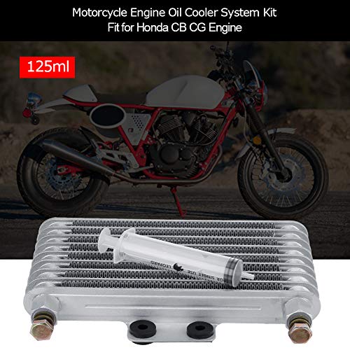 Motorcycle Engine Oil Cooler Kit, 125ml Motorcycle Oil Cooler Engine Oil Cooling Radiator System Kit for Honda CB CG Engine - Aluminum Material