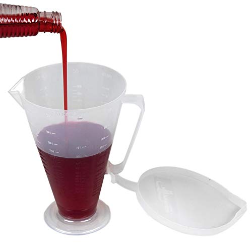 Pit Posse PP3240 Ratio Measuring Cup for Premix Oil & Engine Fluid Mixer Mixing 2 Stroke Cup with Lid - Utility Jug 16:1 To 70:1 CC and Oz Measuring Marks Debris Free Semi-Flexible Polyurethane