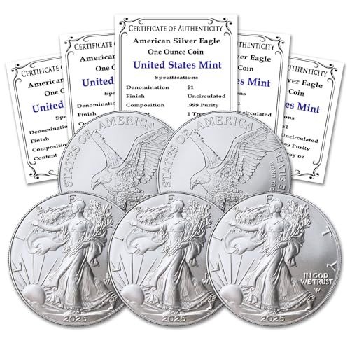 2025 Lot of 5 American Silver Eagle Coins